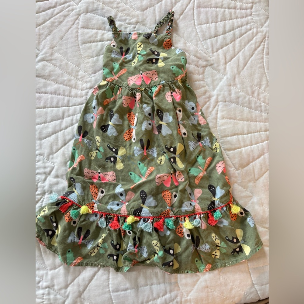 Colorful Butterfly Patterned Kids Dress with Tassels